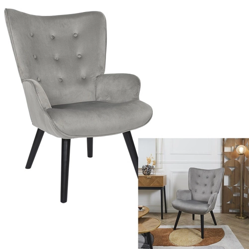 Křeslo ušák Gulia šedý manšestr do obýváku moderní skandinávský s vysokými nohami Intesi