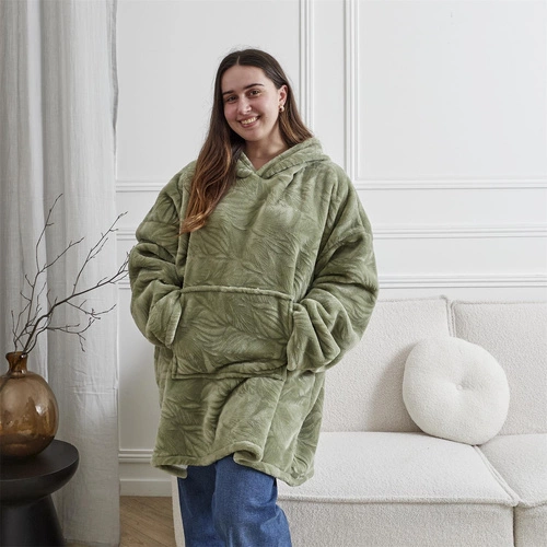 Zelená fleecová deka s kapucí Intesi Snuddie, teplá deka do obýváku