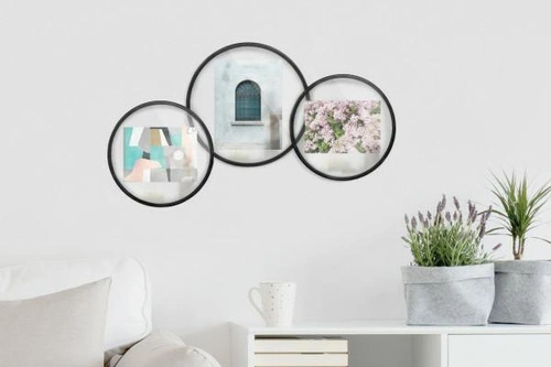 Stojací kulatý černý skleněný fotorámeček 13x18 Infinity Umbra moderní