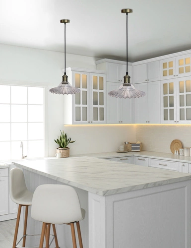 Závěsné svítidlo Geneva skleněné průhledné zlaté nad jídelní stůl do obývacího pokoje 21 cm