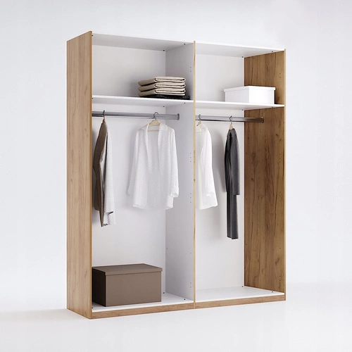 Moderní čtyřdveřová šatní skříň Matle dub šedý s policemi do ložnice nebo šatny