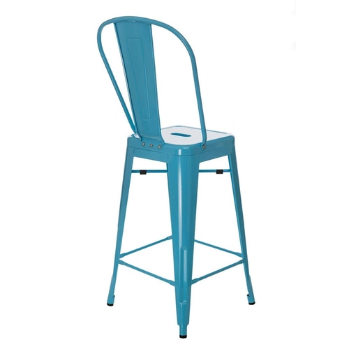 Barová židle Paris Back 66 cm modrá kovová s opěrkou k kuchyňskému ostrůvku industriální D2.DESIGN