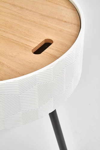 Kulatý bílý skandinávský konferenční stolek s úložným prostorem do obýváku 38 cm