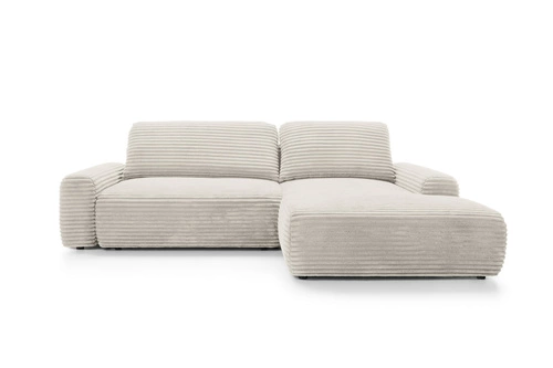 Rohová rozkládací pohovka Domle pravá béžová manšestrová s úložným prostorem moderní do obýváku