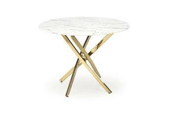 Kulatý skleněný stůl 100 cm Amber bílý mramor zlatý moderní glamour do jídelny Intesi