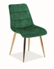 Jídelní židle Plaid Velvet Intesi zelená sametová glamour se zlatými nohami čalouněná