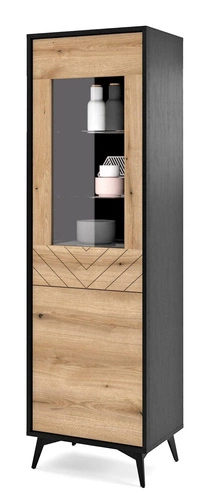 Vitrína na knihy do obýváku Fargo loftová dřevěná v rybí kost s push to open Intesi