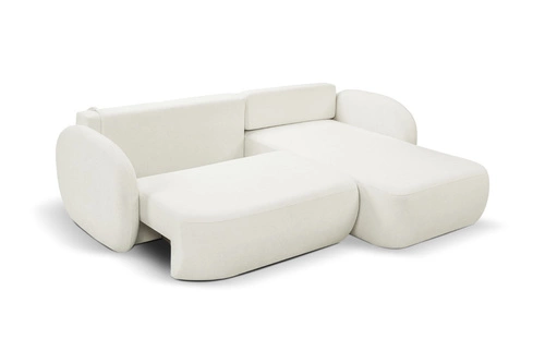 Rohová sedačka s rozkladem pravá Salby bílá moderní s úložným prostorem do obýváku