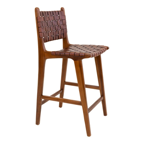 Barová židle Perugia loftová s opěrkou kožená hnědá na dřevěných nohách do kuchyně Intesi