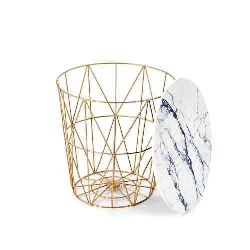 Konferenční stolek Rissa kulatý bílý mramor zlatý moderní s úložným prostorem do obýváku Intesi