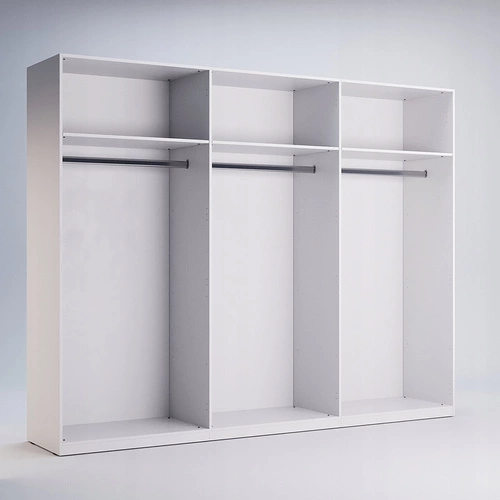 Šatní skříň s zrcadlem Diamante 281 cm bílý lesk moderní do ložnice s policemi