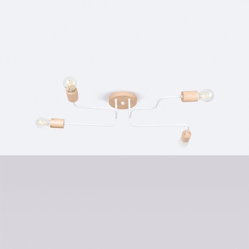 Loftový lustr TIMBO 4 bílý s dřevem do obýváku a jídelny 4 světla SOLLUX