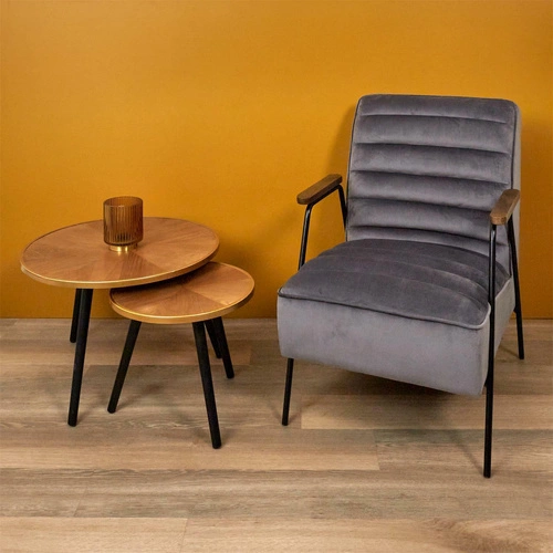 Sada kulatých konferenčních stolků Felix dřevěných boho do obýváku ořech a zlatá Intesi