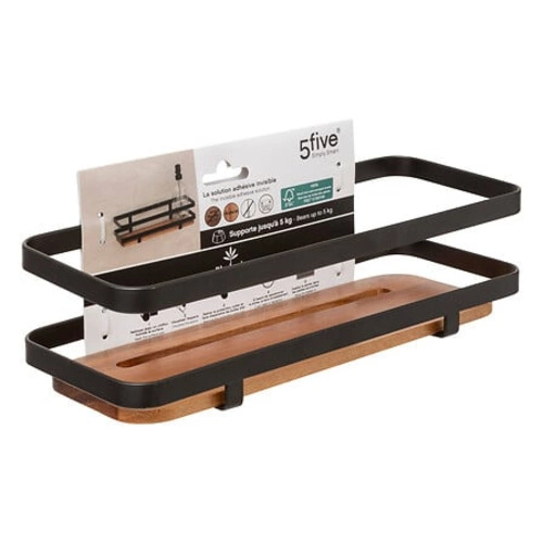 Nástěnná koupelnová polička Blackacia z černého akáciového dřeva bez vrtání 5five simply smart