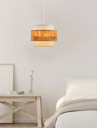 Korkové závěsné svítidlo bílé 1x40W E27 stínidlo bílé+béžové