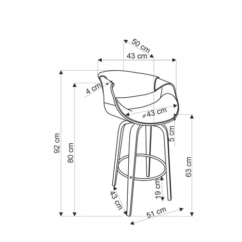 Barová židle Analis industriální čalouněná s opěrkou a područkami do kuchyně šedá/ořechová
