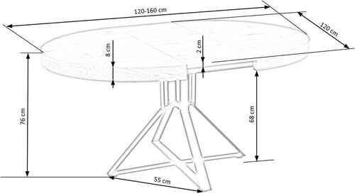 Rozkládací kulatý stůl Merry dub zlatý černé nohy moderní do jídelny a obýváku 120–160 cm