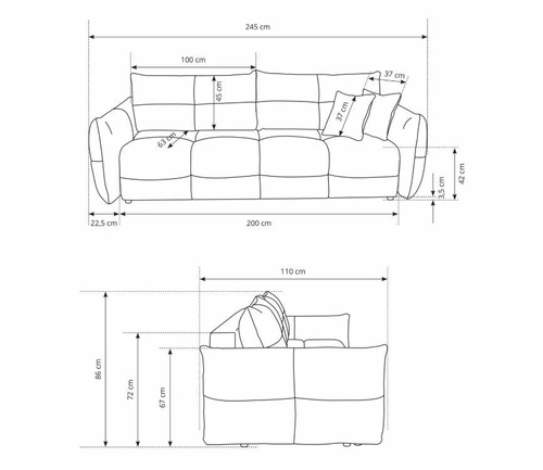 Rozkládací pohovka Bode 3místná s funkcí spaní do obýváku skandinávská modrá