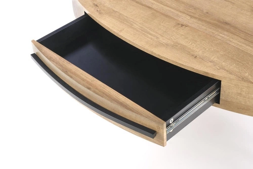 Oválný konferenční stolek Paola v loftovém stylu, dub zlatý se zásuvkou do obývacího pokoje 120x60 cm Intesi