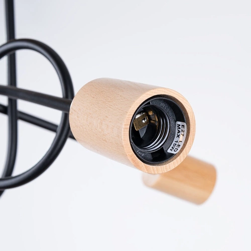 Stropní lustr do obýváku EMBER 3 černý minimalistický s dřevem 3-bodový Sollux Lighting