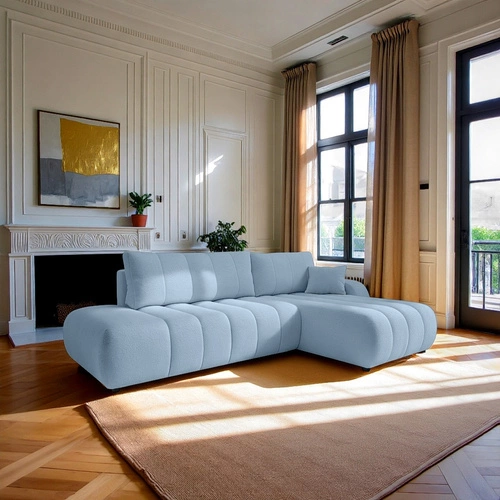 Modulární rozkládací rohová sedačka Hobro pravá moderní do obýváku modrá s úložným prostorem