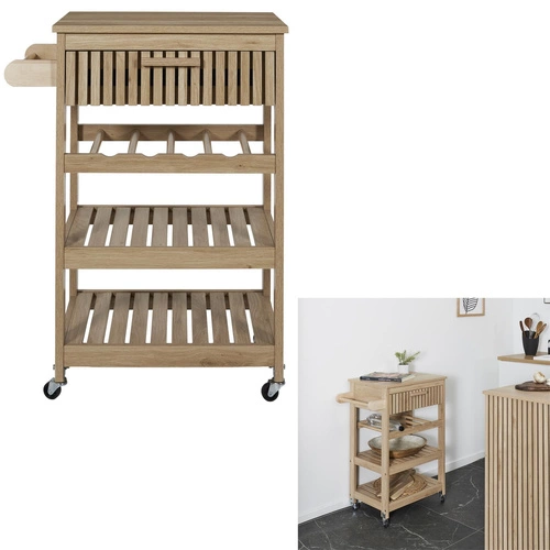 Intesi Klaus dřevěný kuchyňský vozík na kolečkách prostorný skandinávský do kuchyně a jídelny