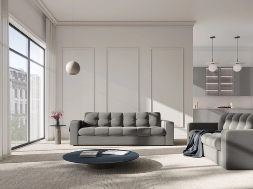 Velurový taburet Justin světle šedý 60x60 cm do obýváku a ložnice šedý glamour