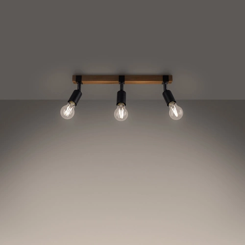 Stropní svítidlo ZUCA 3 černé moderní kovové s dřevem do obývacího pokoje a kuchyně SOLLUX