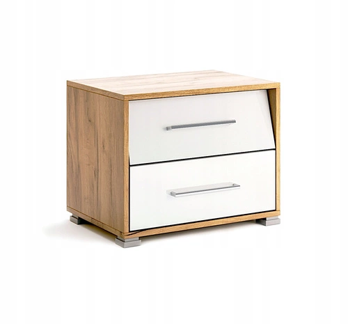 Noční stolek Intesi Madera 54,4 cm dub/bílá se 2 zásuvkami a LED osvětlením v moderním stylu