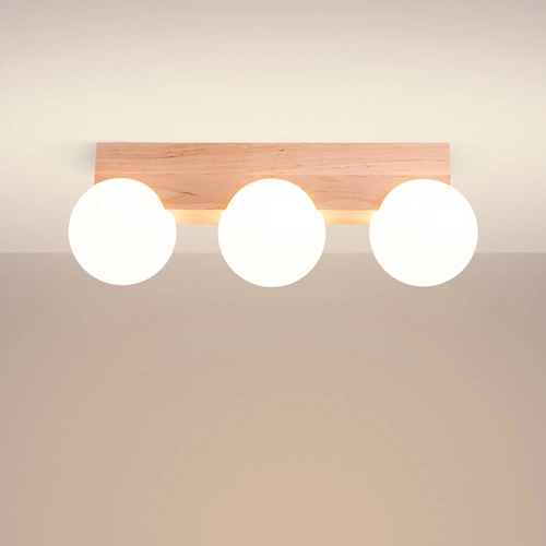 Stropní svítidlo BULBO 3 moderní kulaté dřevo a sklo bílé do obýváku SOLLUX