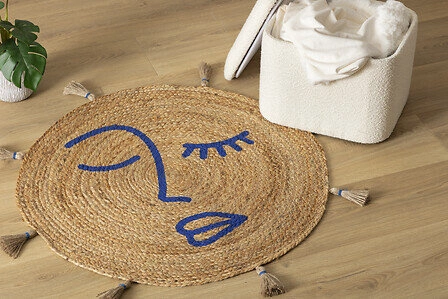 Kulatý jutový koberec boho Soleya 78 cm s bambulkami do ložnice a dětského pokoje Atmosphera