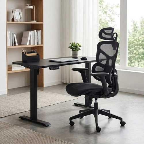 Ergonomická kancelářská židle Marac černá otočná s opěrkou hlavy a síťovaným opěradlem Intesi