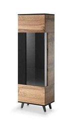 Úzká vitrína na knihy do obýváku Adre dub wotan černá moderní se sklem 60 cm Intesi