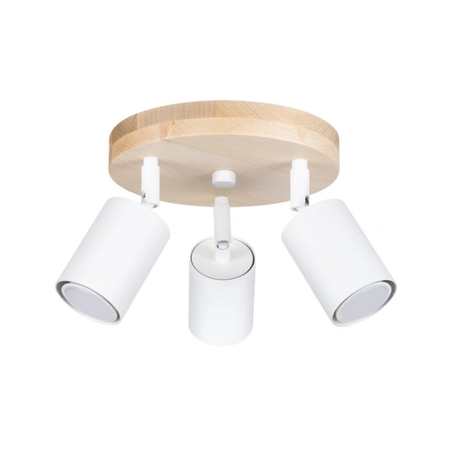 Stropní svítidlo VERDO 3P bílé skandinávské kovovo-dřevěné do obýváku s nastavitelnými stínidly