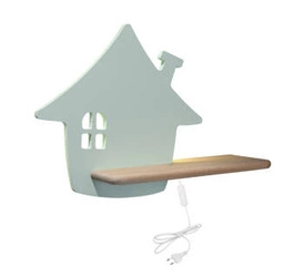 Nástěnné LED svítidlo House mátové dřevěné do dětského pokoje klasické s kabelem 4W