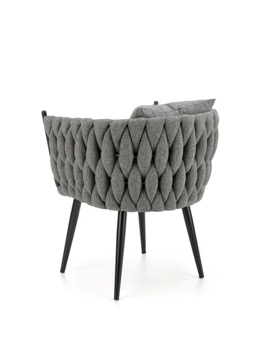 Relaxační křeslo Tresse šedý samet glamour do obýváku s polštářkem na černé podstavě