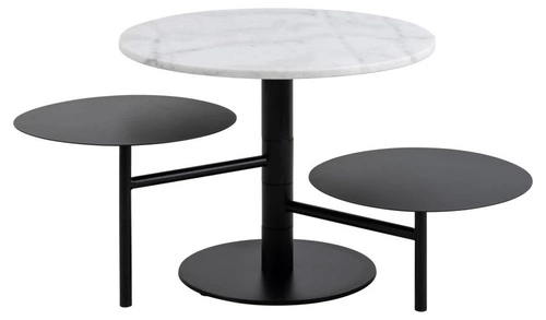 Kulatý konferenční stolek Lahti bílý mramor a černý kov moderní 3úrovňový do obýváku