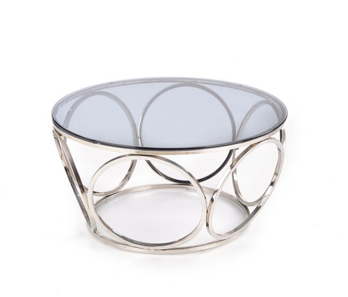Kulatý skleněný konferenční stolek Deyn 80 cm stříbrný moderní do obýváku Intesi