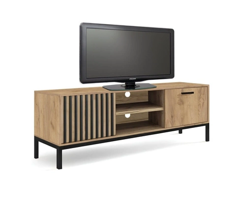 TV stolek Markle 180 cm dub craft černý s lamelami moderní stojací do obývacího pokoje