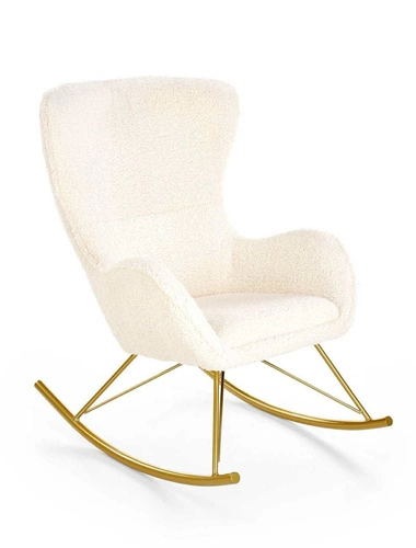 Houpací křeslo Fadil do obýváku krémové boucle glamour na zlatých nohách snadno čistitelné