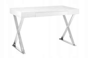 Bílá glamour konzole Galati se zásuvkou a chromovanou podnoží do obýváku nebo ložnice 120 cm