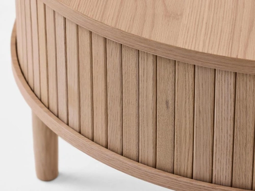 Konferenční stolek Meta kulatý 85 cm dubový skandinávský s úložným prostorem