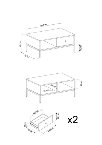 Moderní obdélníkový konferenční stolek Evora modrý se zásuvkou do obýváku Intesi