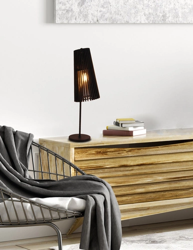 Noční lampička Osaka Ledea moderní černá dřevěná do ložnice nebo obýváku s látkovým stínidlem