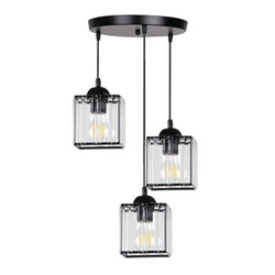 Glassia závěsná lampa deska černá 3x40 E27 stínidlo černé+čiré krystaly
