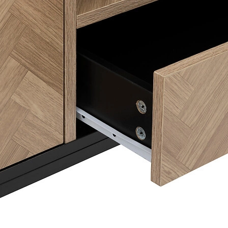 TV stolek Chevrons 120 cm černý s dřevěným efektem moderní volně stojící do obýváku Atmosphera