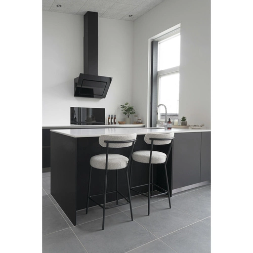 Barová židle Badalona boucle šedá s opěrkou 65 cm moderní čalouněná do kuchyně a k ostrůvku