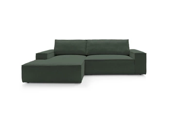 Rohová sametová rozkládací pohovka Molde M levá zelená s úložným prostorem do obývacího pokoje