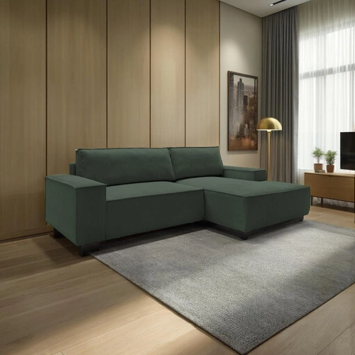 Rohová manšestrová pohovka s rozkladem Molde M pravá zelená s úložným prostorem do obýváku Intesi