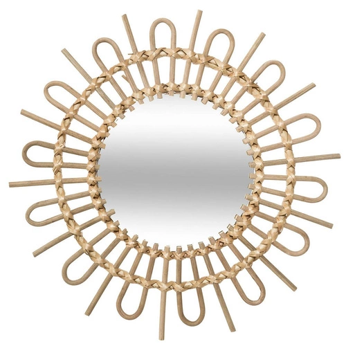 Kulaté závěsné zrcadlo boho Sunflower 50 cm v ratanovém rámu do obýváku Atmosphera